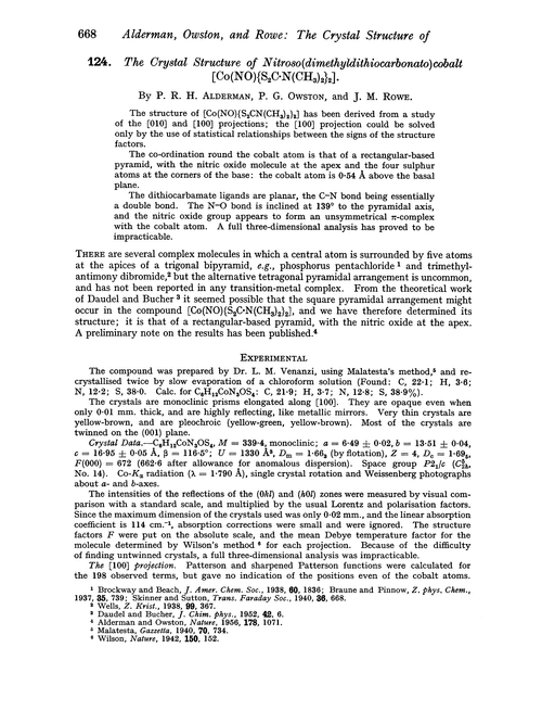 124. The crystal structure of nitroso(dimethyldithiocarbonato)cobalt [Co(NO){S2C·N(CH3)2}2]