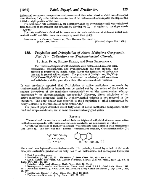 138. Tritylation and detritylation of active methylene compounds. Part II. Tritylations by triphenylmethyl chloride