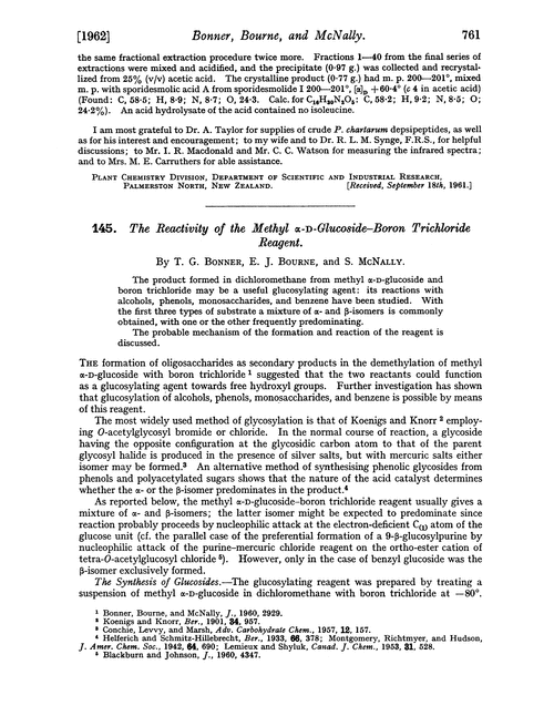 145. The reactivity of the methyl α-D-glucoside–boron trichloride reagent