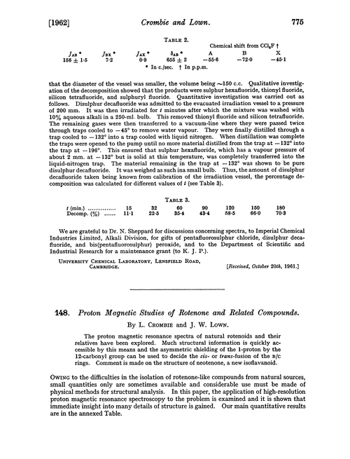 148. Proton magnetic studies of rotenone and related compounds