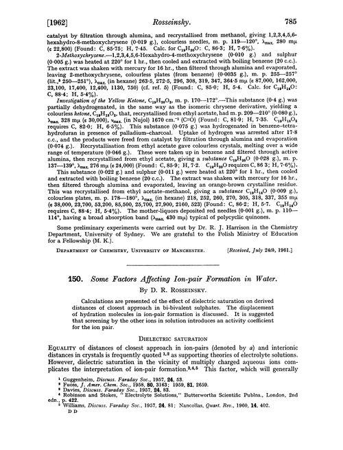 150. Some factors affecting ion-pair formation in water