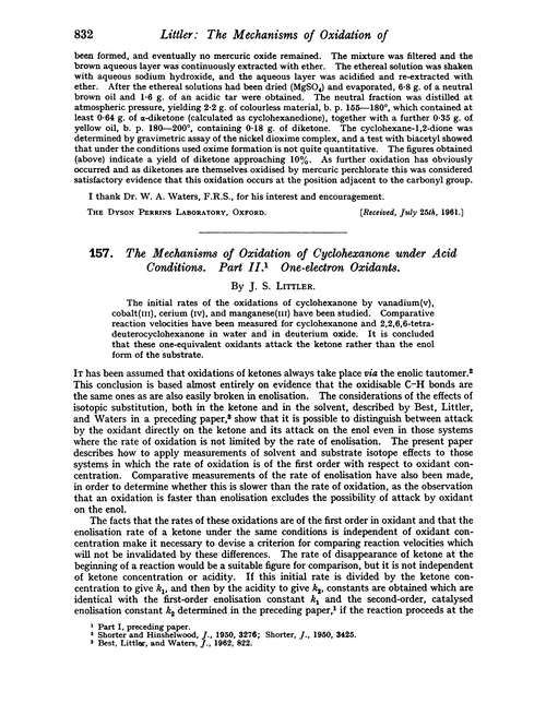 157. The mechanisms of oxidation of cyclohexanone under acid conditions. Part II. One-electron oxidants