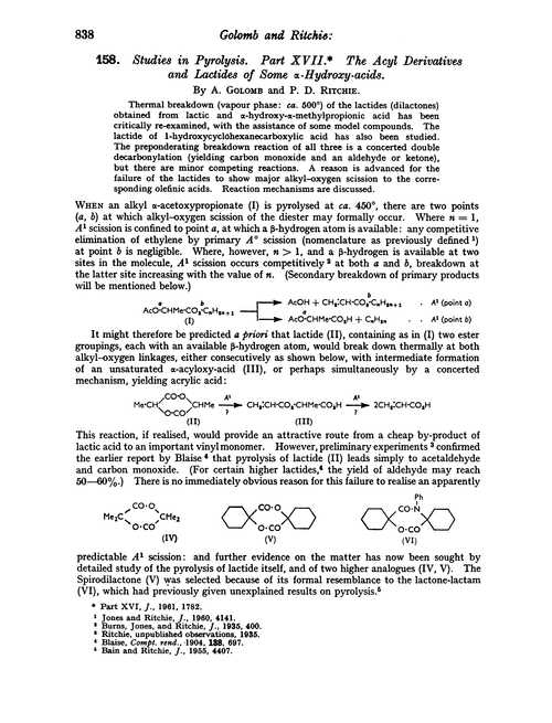 158. Studies in pyrolysis. Part XVII. The acyl derivatives and lactides of some α-hydroxy-acids