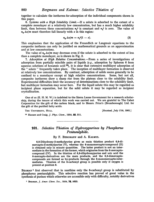 161. Selective thiation of hydroxypurines by phosphorus pentasulphide