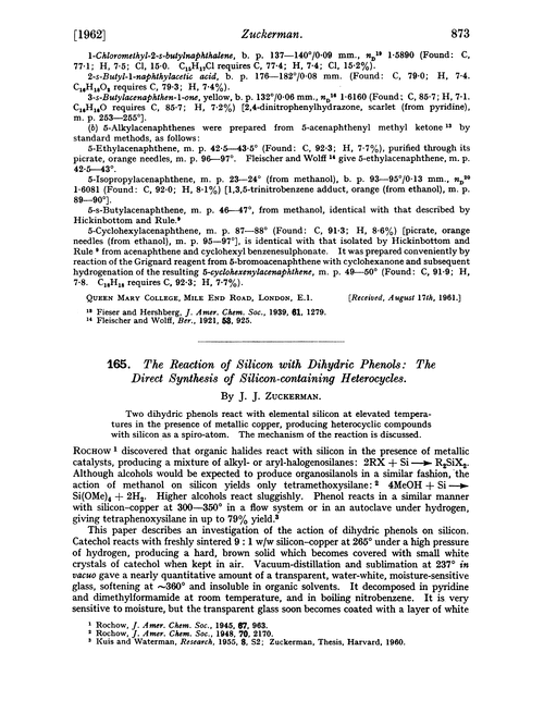 165. The reactions of silicon with dihydric phenols: the direct synthesis of silicon-containing heterocycles