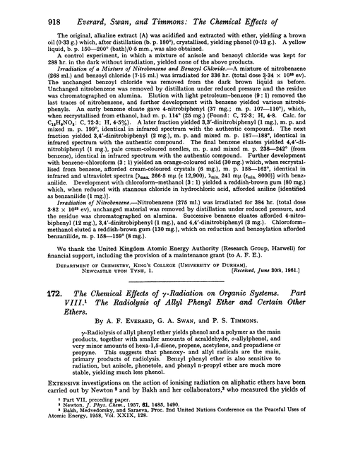 172. The chemical effects of γ-radiation on organic systems. Part VIII. The radiolysis of allyl phenyl ether and certain other ethers