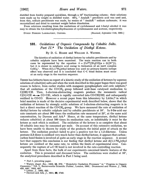 181. Oxidations of organic compounds by cobaltic salts. Part II. The oxidation of diethyl ketone