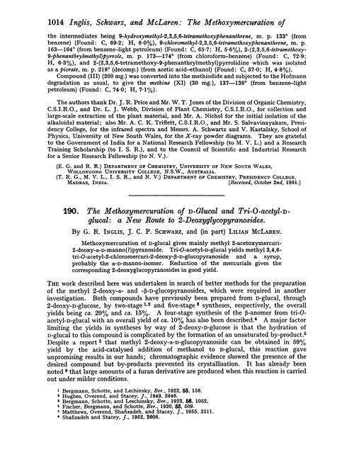 190. The methoxymercuration of D-glucal and tri-O-acetyl-D-glucal: a new route to 2-deoxyglycopyranosides