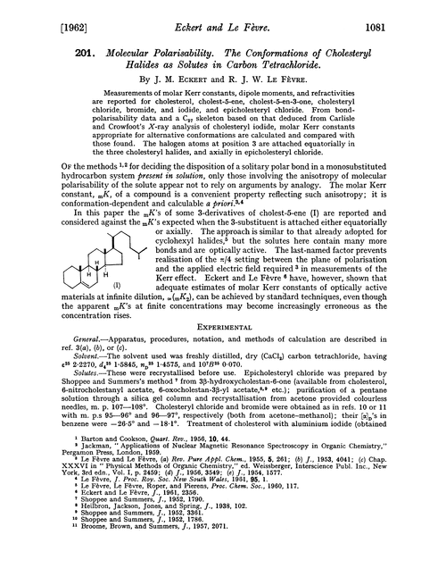 201. Molecular polarisability. The conformations of cholesteryl halides as solutes in carbon tetrachloride