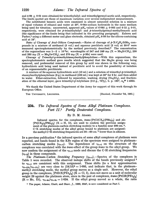 234. The infrared spectra of some alkyl platinum complexes. Part II. Deuterated complexes