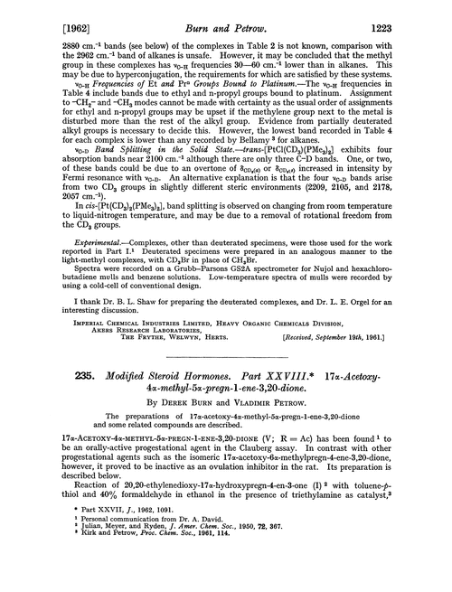 235. Modified steroid hormones. Part XXVIII. 17α-Acetoxy-4α-methyl-5α-pregn-1-ene-3,20-dione