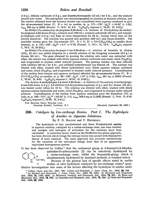 236. Catalysis by ion-exchange resins. Part I. The hydrolysis of amides in aqueous solutions