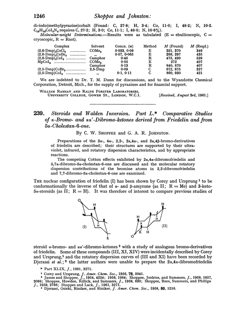 239. Steroids and Walden inversion. Part L. Comparative studies of α-bromo- and αα′-dibromo-ketones derived from friedelin and from 5α-cholestan-6-one