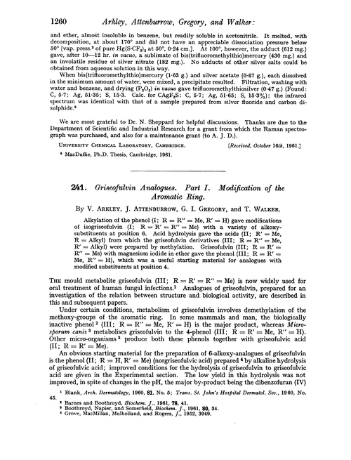 241. Griseofulvin analogues. Part I. Modification of the aromatic ring