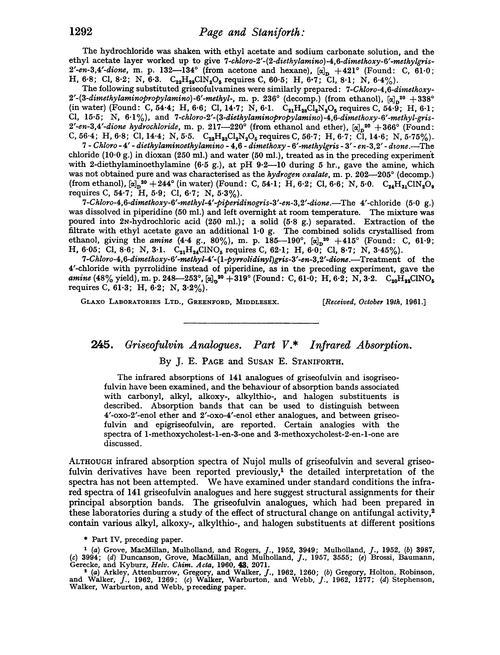 245. Griseofulvin analogues. Part V. Infrared absorption