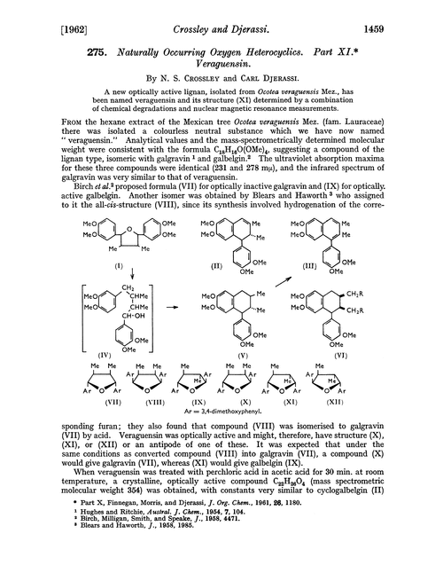 275. Naturally occurring oxygen heterocyclics. Part XI. Veraguensin