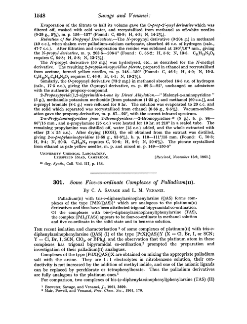 301. Some five-co-ordinate complexes of palladium(II)