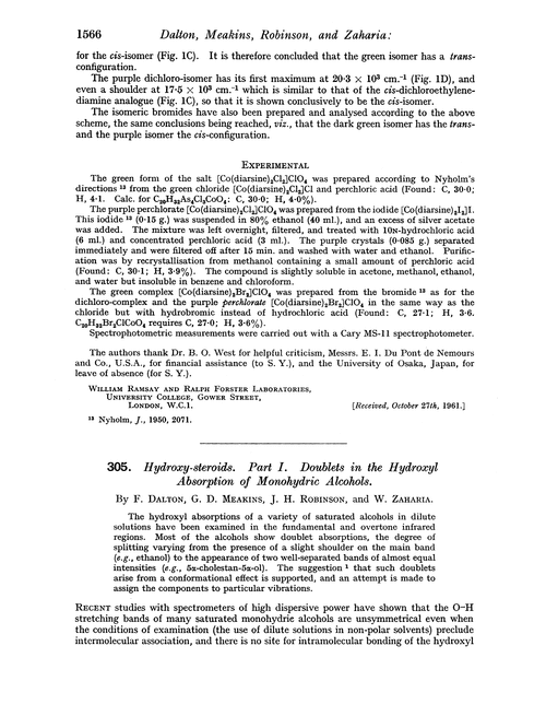 305. Hydroxy-steroids. Part I. Doublets in the hydroxyl absorption of monohydric alcohols