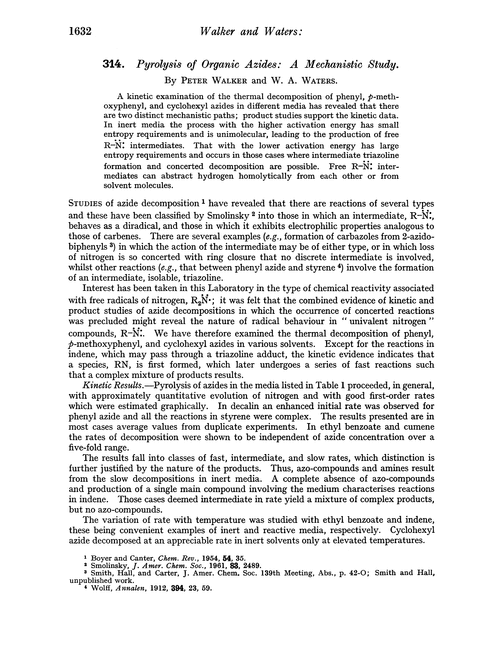 314. Pyrolysis of organic azides: a mechanistic study