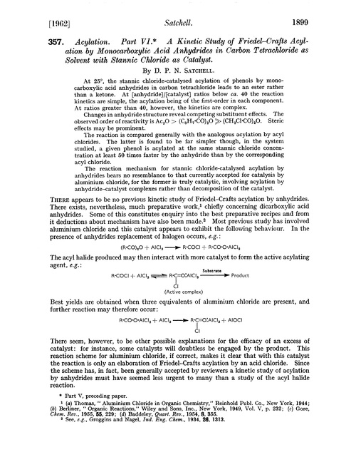 357. Acylation. Part VI. A kinetic study of Friedel–Crafts acylation by monocarboxylic acid anhydrides in carbon tetrachloride as solvent with stannic chloride as catalyst