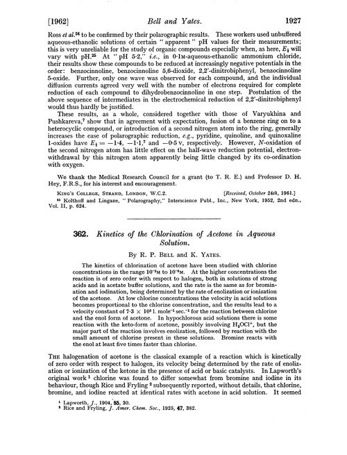 362. Kinetics of the chlorination of acetone in aqueous solution