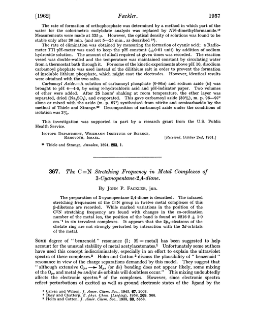 367. The C [[triple bond, length as m-dash]] N stretching frequency in metal complexes of 3-cyanopentane-2,4-dione