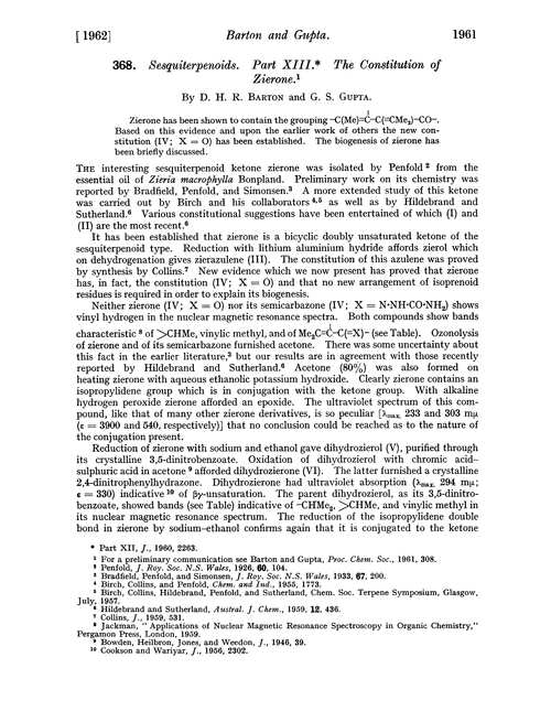 368. Sesquiterpenoids. Part XIII. The constitution of zierone