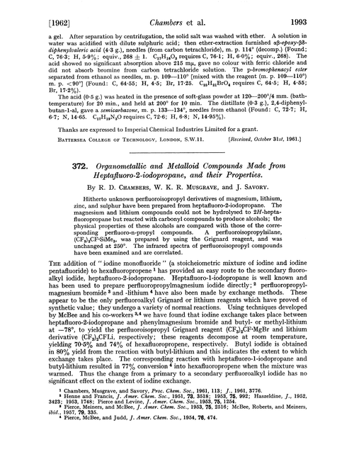 372. Organometallic and metalloid compounds made from heptafluoro-2-iodopropane, and their properties