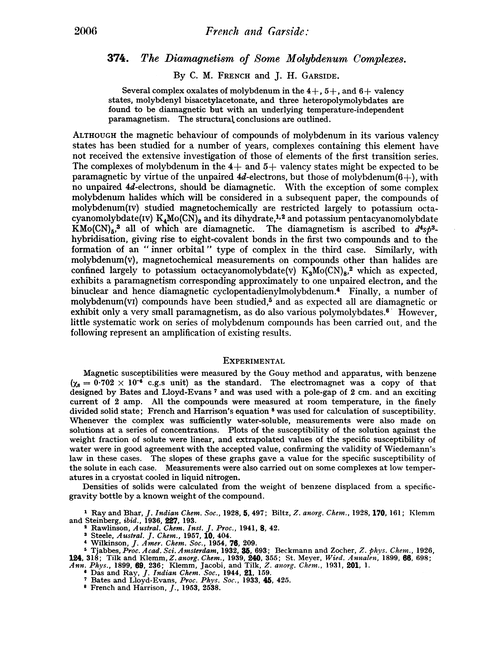 374. The diamagnetism of some molybdenum complexes