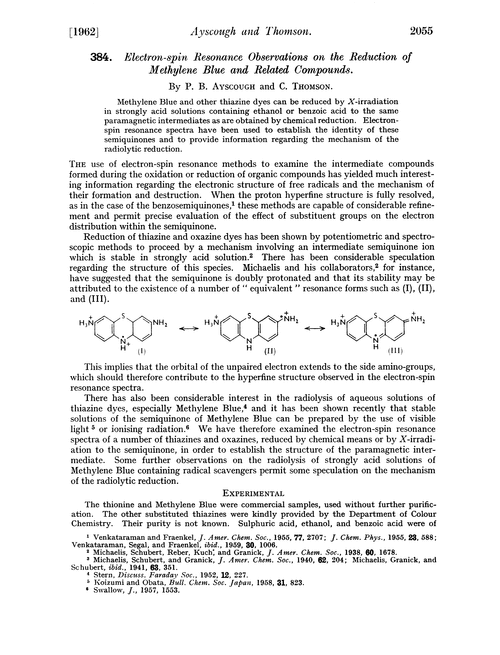 384. Electron-spin resonance observations on the reduction of Methylene Blue and related compounds