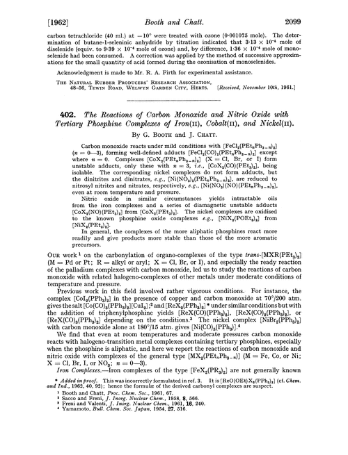 402. The reactions of carbon monoxide and nitric oxide with tertiary phosphine complexes of iron(II), cobalt(II), and nickel(II)
