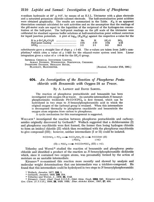 404. An investigation of the reaction of phosphorus pentachloride with benzamide with oxygen-18 as tracer