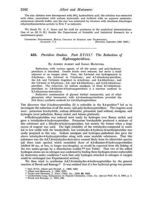 415. Pteridine studies. Part XVIII. The reduction of hydroxypteridines