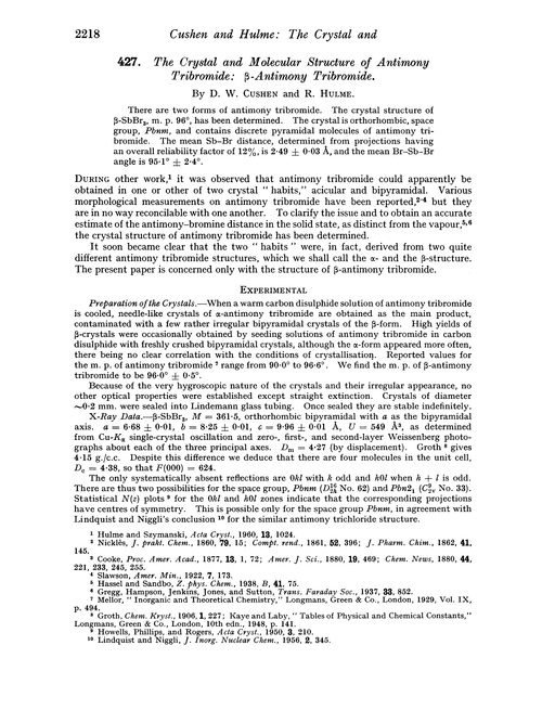 427. The crystal and molecular structure of antimony tribromide: β-antimony tribromide