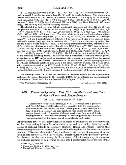 435. Fluorocarbohydrates. Part IV. Synthesis and reactions of some chloro- and fluoro-formates