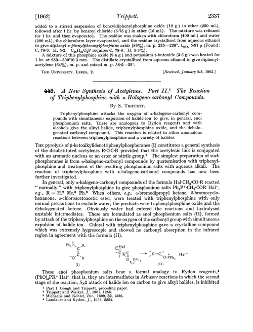 449. A new synthesis of acetylenes. Part II. The reaction of triphenylphosphine with α-halogeno-carbonyl compounds