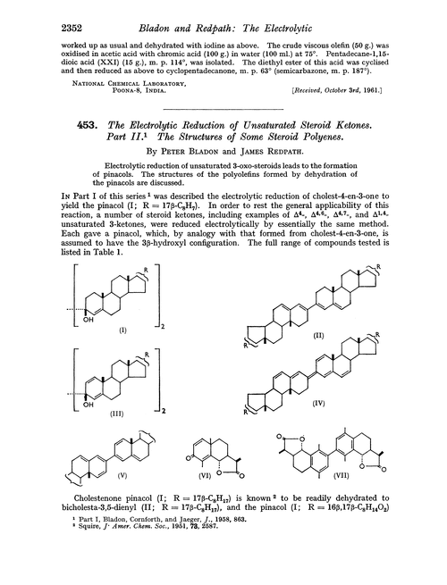 453. The electrolytic reduction of unsaturated steroid ketones. Part II. The structures of some steroid polyenes