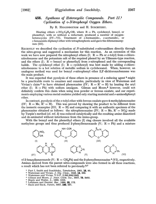 456. Syntheses of heterocyclic compounds. Part II. Cyclisation of o-nitrophenyl oxygen ethers