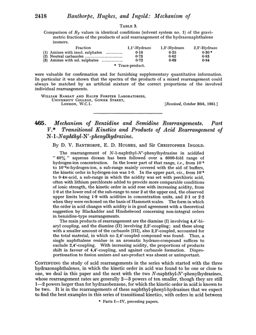 465. Mechanism of benzidine and semidine rearrangements. Part V. Transitional kinetics and products of acid rearrangement of N-1-naphthyl-N′-phenylhydrazine