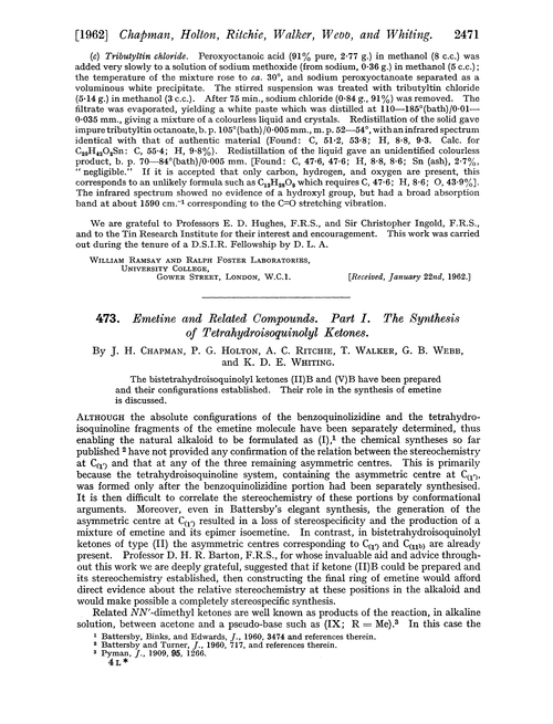 473. Emetine and related compounds. Part I. The synthesis of tetrahydroisoquinolyl ketones