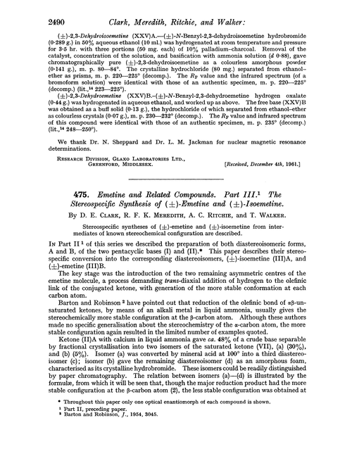 475. Emetine and related compounds. Part III. The stereospecific synthesis of (±)-emetine and (±)-isoemetine