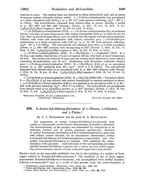 476. 3-Amino-3,6-dideoxy-derivatives of L-glucose, L-galactose, and L-talose