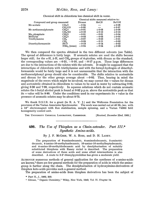 498. The use of thiophen as a chain-extender. Part III. Synthetic amino-acids