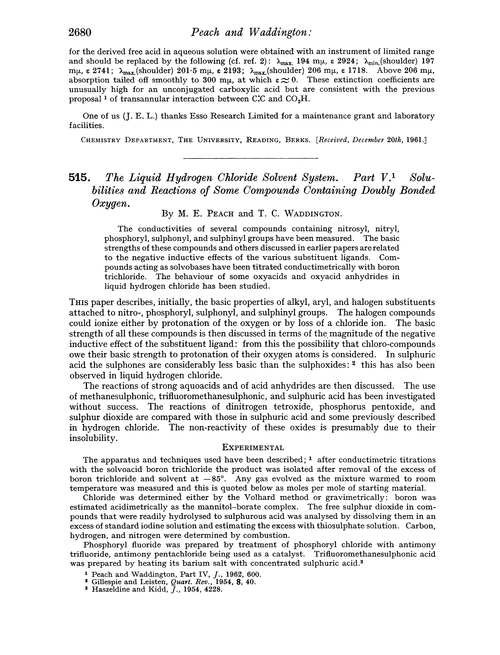 515. The liquid hydrogen chloride solvent system. Part V. Solubilities and reactions of some compounds containing doubly bonded oxygen