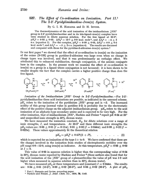 527. The effect of co-ordination on ionization. Part II. The 2-2′-pyridylimidazoline–iron(II) system