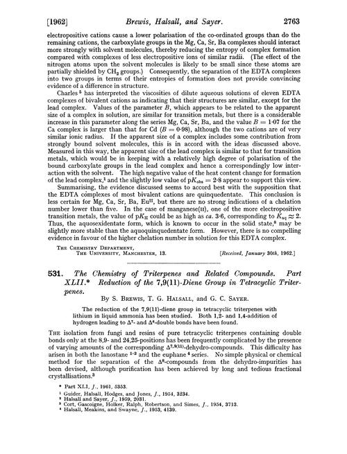 531. The chemistry of triterpenes and related compounds. Part XLII. Reduction of the 7,9(11)-diene group in tetracyclic triterpenes