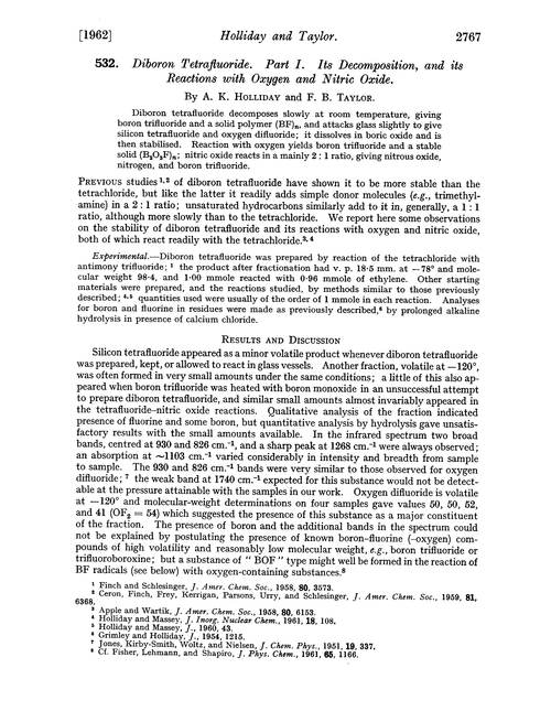 532. Diboron tetrafluoride. Part I. Its decomposition, and its reactions with oxygen and nitric oxide
