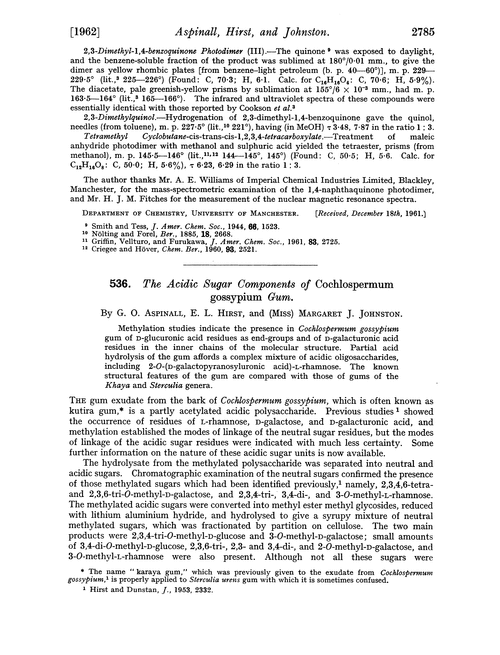 536. The acidic sugar components of Cochlospermum gossypium gum