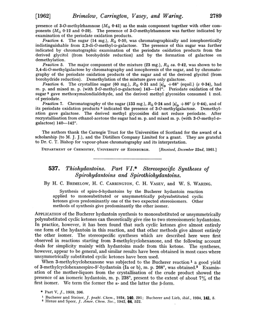537. Thiohydantoins. Part VI. Stereospecific syntheses of spirohydantoins and spirothiohydantoins