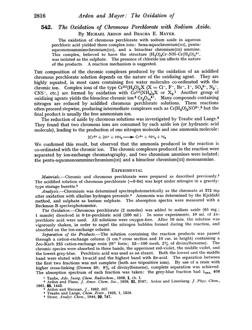 542. The oxidation of chromous perchlorate with sodium azide